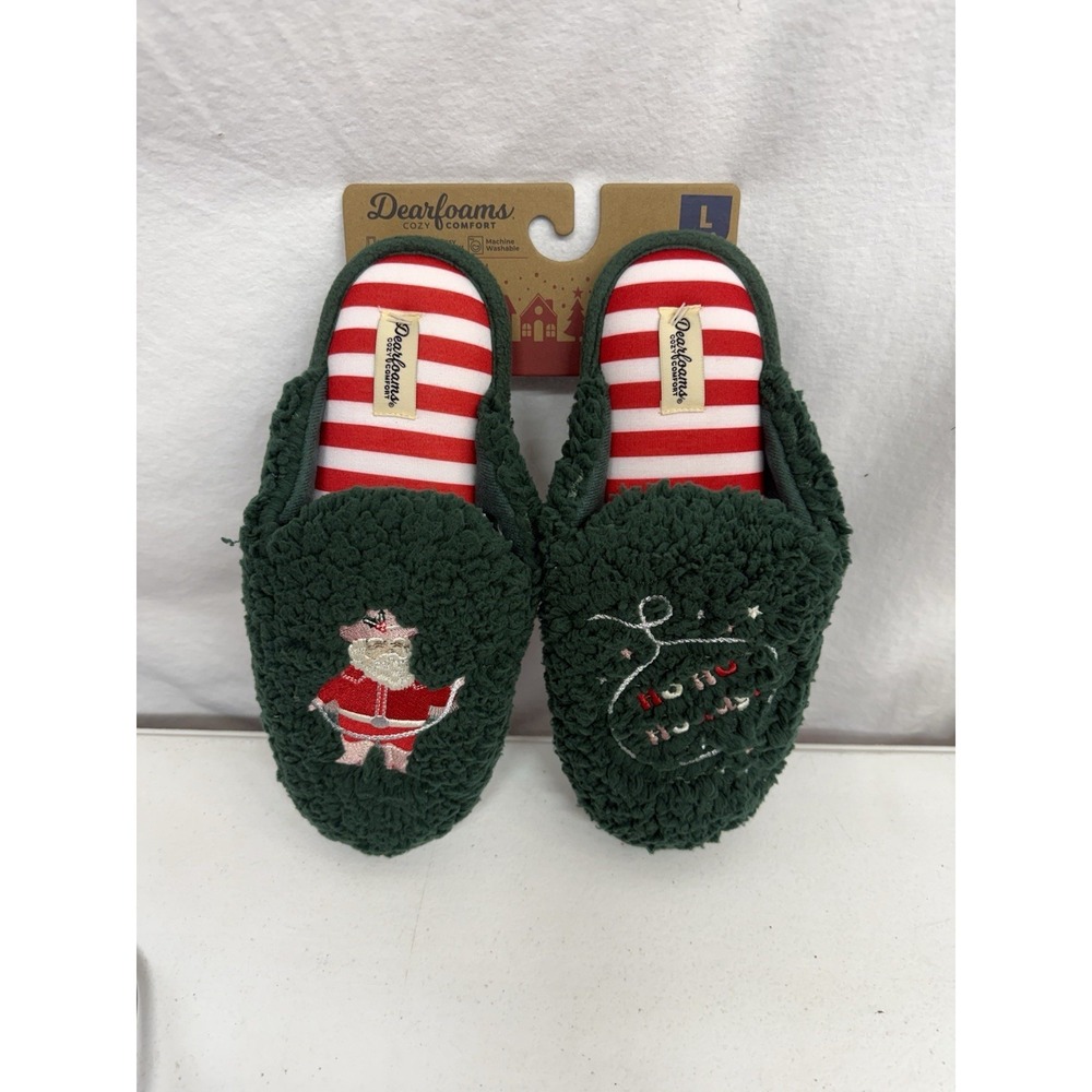 Dearfoams slippers L9/10 Christmas Green Western Santa